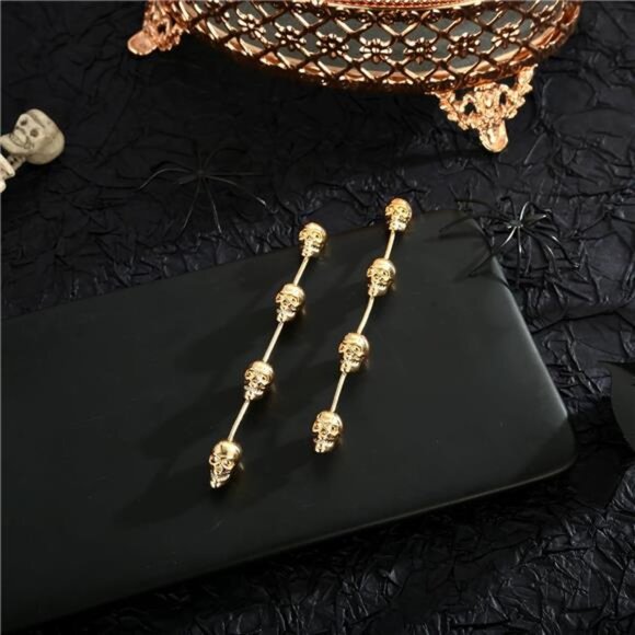 Jewelry - WOWORAMA Gold Skull Earrings | Gothic Hip Hop Halloween Jewelry